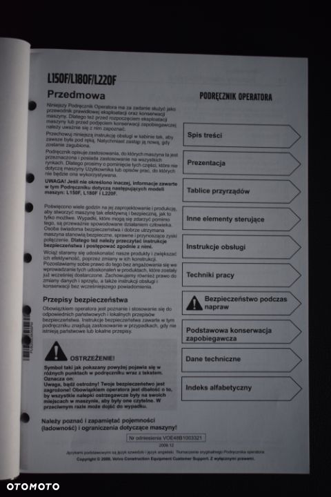 DTR, Instrukcja obsługi ładowarka kołowa Volvo * L150F * L180F * L220F * - 2