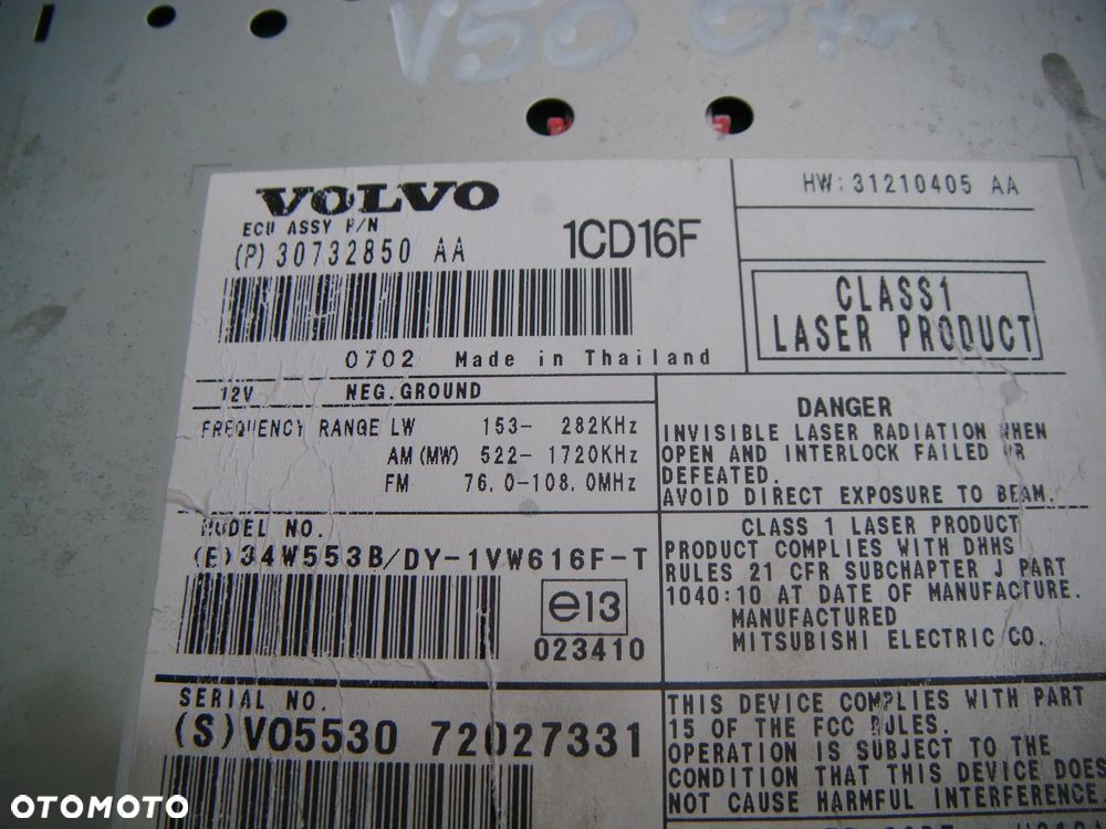 volvo v50 07r czytnik cd 30732850aa - 2