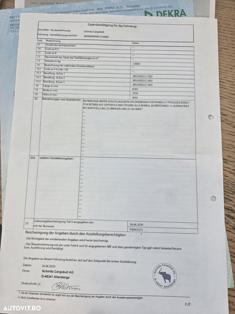 Schmitz Cargobull SCB 28mc, MASA PROPIE 6 TONE, 2020, 28mc, axa liftabila, jante ALUMINIU, protectii laterale si spate, scena vizitare, prelata, frane disc, CARTE IDENTITATE RAR, folosita doar in GERMANIA, PROMOTIE 21.900 EUR+Tva - 31