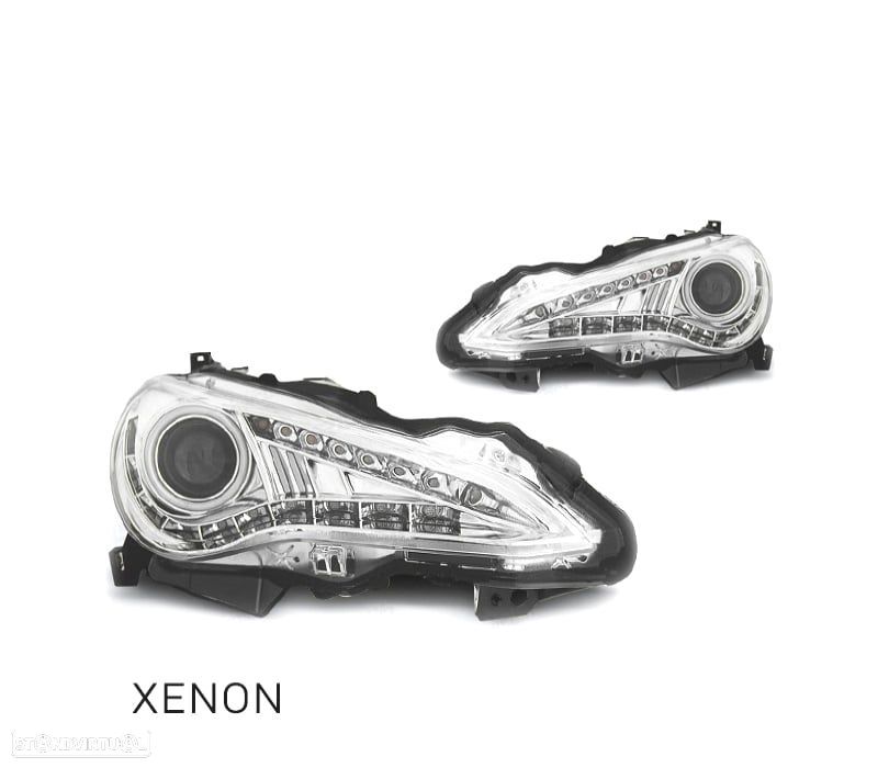 FAROIS FRONTAIS PARA TOYOTA GT86 12- LUZ DIURNA XENON FUNDO CROMADO - 1