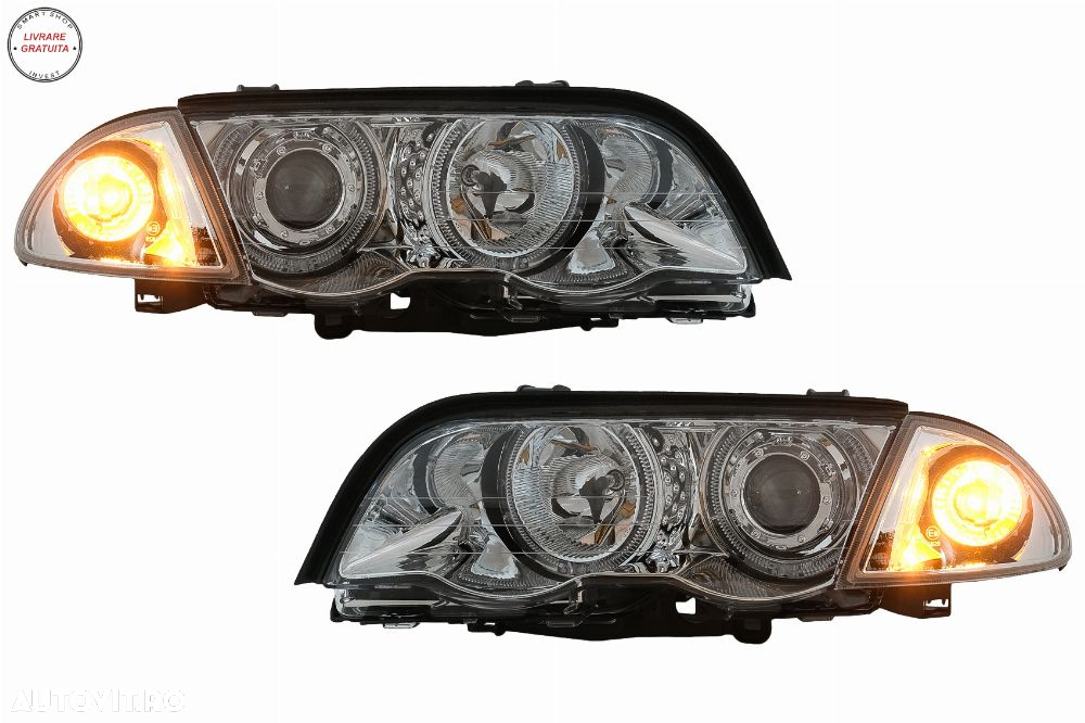 Faruri Angel Eyes BMW Seria 3 E46 Sedan Touring (05.1998-08.2001) Crom- livrare gratuita - 15