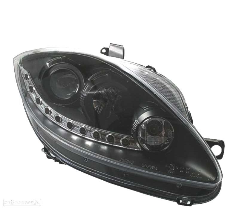 FARÓIS FRONTAIS PARA SEAT LEON 1P ALTEA TOLEDO 5P 04-09 LUZ DIURNA LED FUNDO PRETO - 3