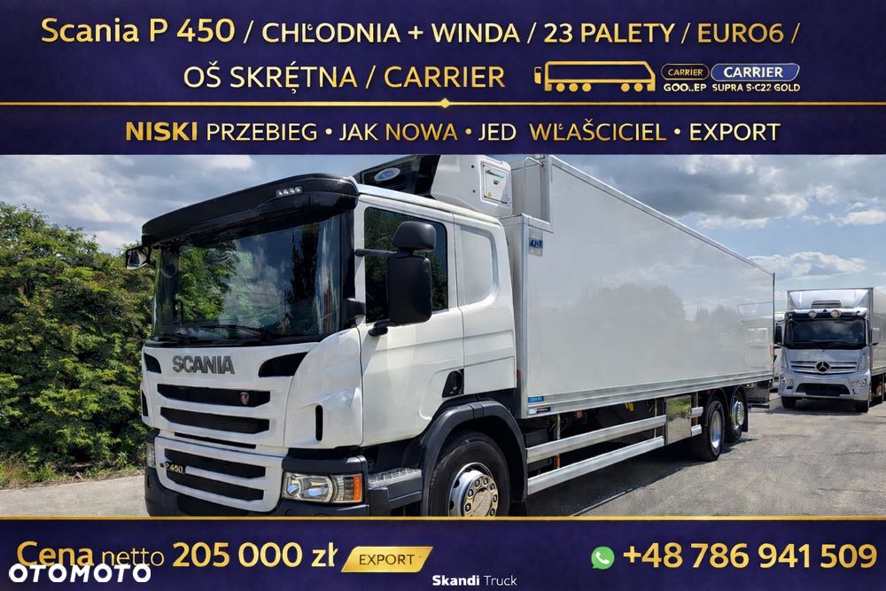 Scania Scania P 450 / CHŁODNIA + WINDA / 23 PALETY / EURO6 / OŚ SKRĘTNA / CARRIER/ ASO