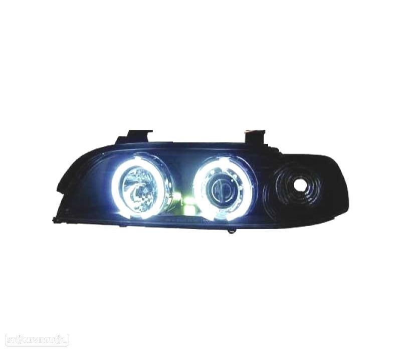 FARÓIS BMW E39 95-00 ANGEL EYES CCFL FUNDO NEGRO - 2