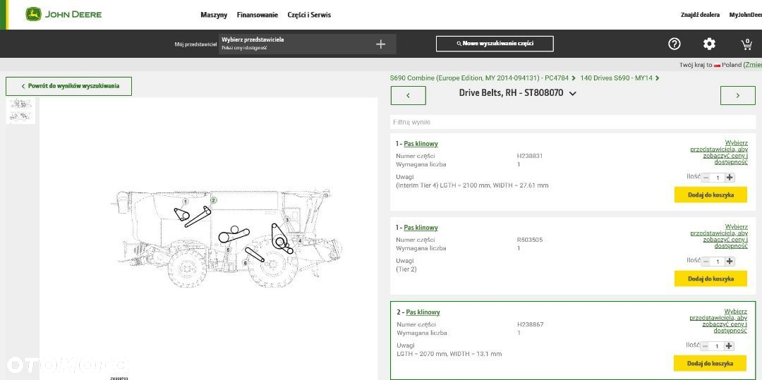 Pas klinowy do kombajnu John Deere H238867 - 2