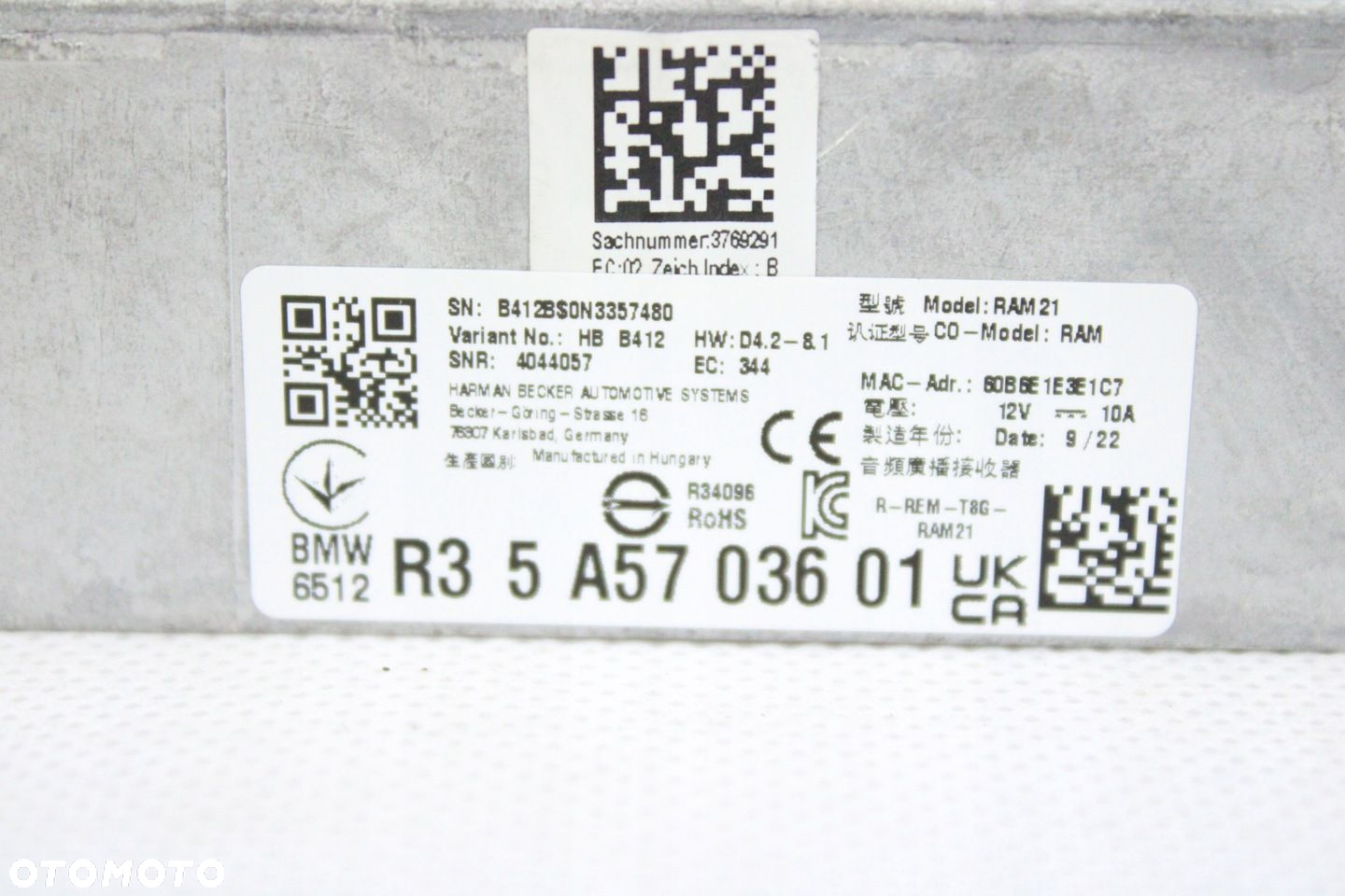 ORG STEROWNIK MODUŁ ODBIORNIKA AUDIO HARMAN RAM 21 BMW G26 G20 5A57036 - 6