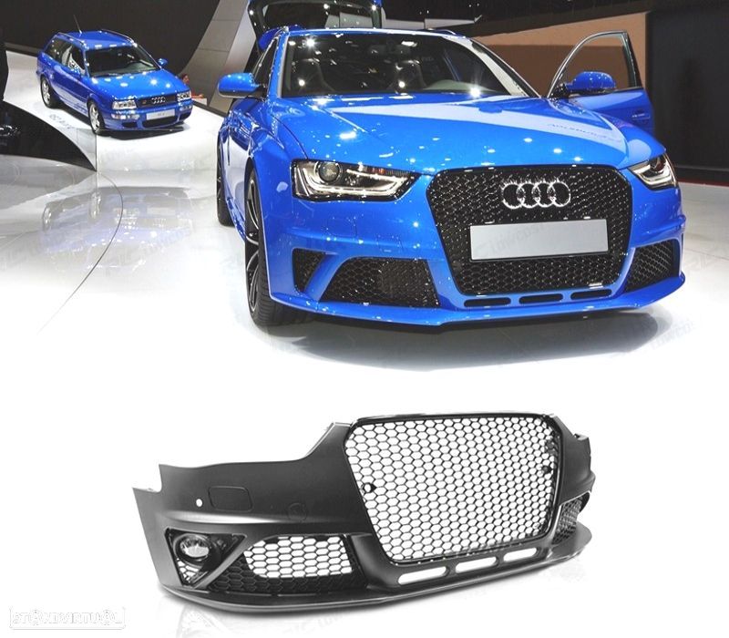 PARA-CHOQUES FRONTAL AUDI A4 B8 11-15 PDC SRA LOOK RS GRADE PRETA FARÓIS DE NEVOEIRO - 1