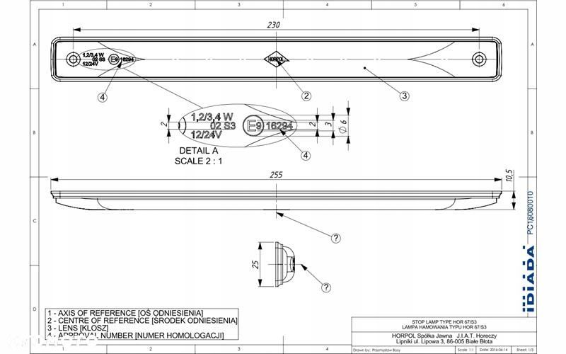 lampa stop led hamowania długa czerwony 12/24v centralna - 2