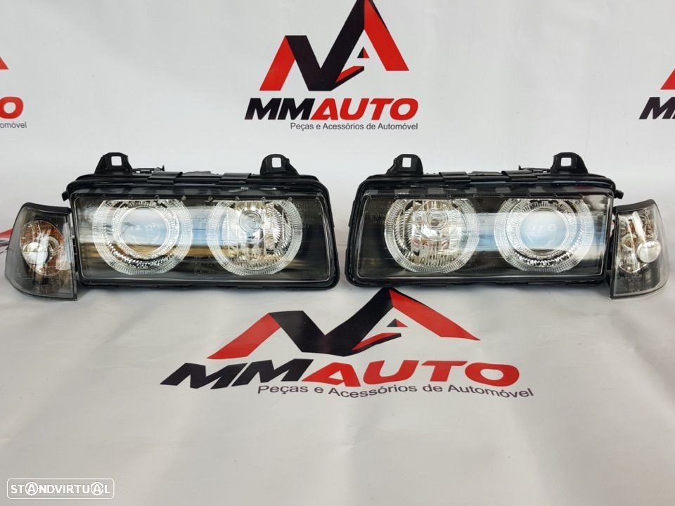 Faróis Angel Eyes BMW E36 Fundo Preto - 1