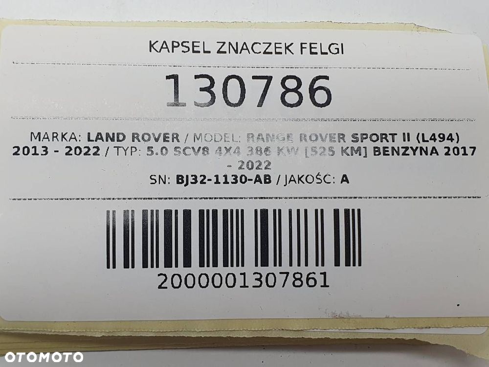 KAPSEL DEKIELEK ZNACZEK FELGI RANGE ROVER SPORT II L494 BJ32-1130-AB - 5