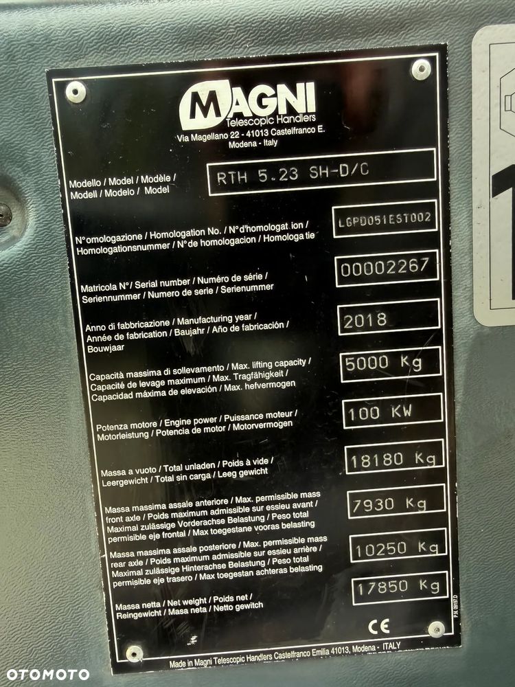Magni RTH 5.23 SH-D/C Ładowarka teleskopowa Obrotowa roto 23 metry wysuw. 5 ton Udźwig. Wciagarka Hydrauliczna 5 ton. Pilot zdalnie sterowana. DEUTZ Silnik 145 KM. Jak Nowa Z Norwegii 2019 rok. 3200 mtg. Serwisy DEKRA TUV aktualne. Full Wypas. Klima stabilizatory 2 osie. Pilot. Maszyna z Norweskiej Upadłośći. Stan maszyny nie różni się od nowej z Salonu! Zero luzów na wszystkich siłownikach i podzespołach. ani deka wycieków. OKAZJA. Pełna Dokumentacja - 17