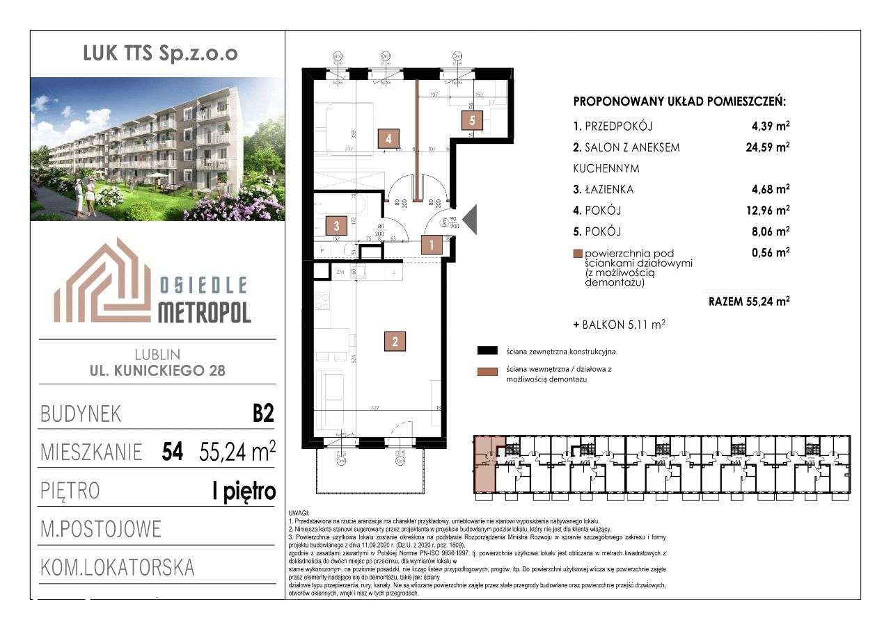 Budynek 2 Mieszkanie 54 | 3 pokoje z aneksem