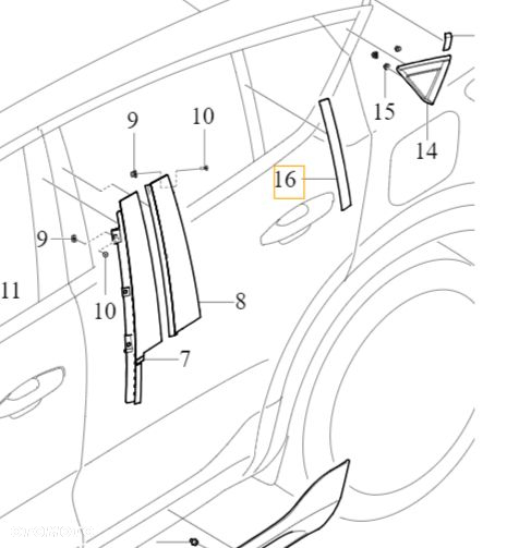 VOLVO C40 listwa ozdobna pionowa drzwi lewy tyl czarny OE 32262948 - 2