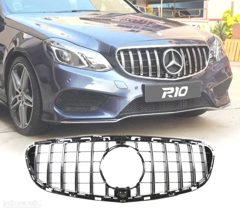 GRELHA FRONTAL MERCEDES CLASE E W212 13-16 LOOK PANAMERICANA GT PRETO BRILHANTE CROMADO - 1