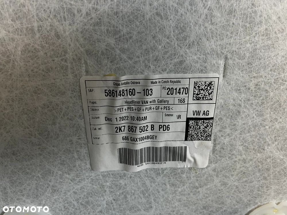 VW Volkswagen Caddy 2K7 Podsufitka górny schowek 2K7867502B 2K7868520A - 3