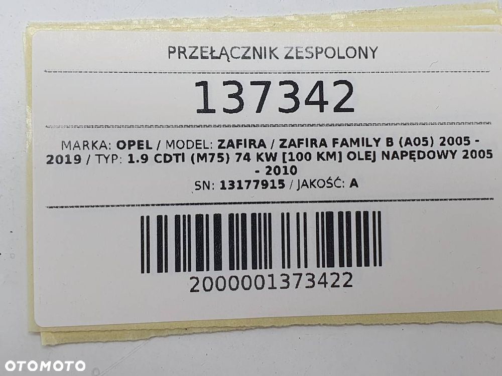 PRZEŁĄCZNIK ZESPOLONY TAŚMA STACYJKA KLUCZYK OPEL ZAFIRA B 13177915 - 8