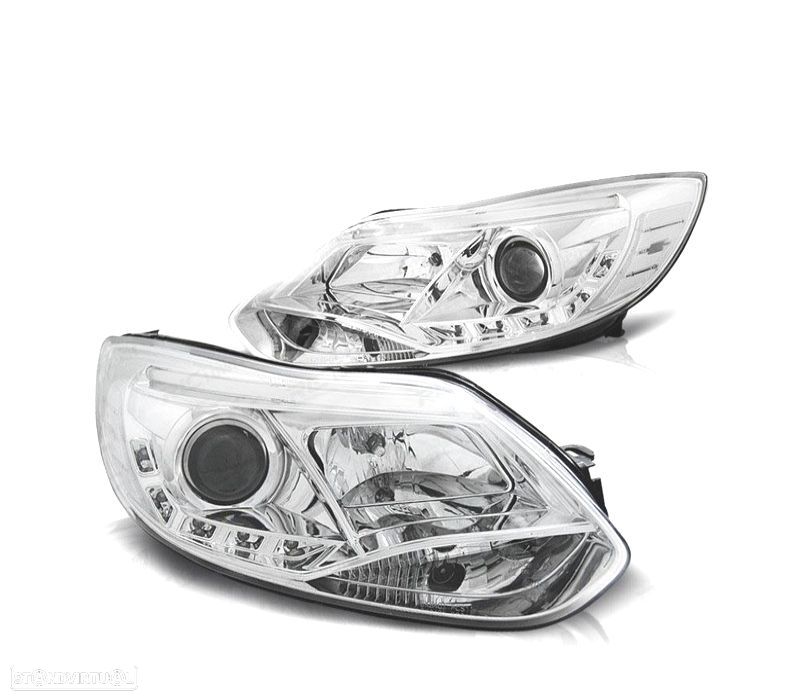 FARÓIS FRONTAIS PARA FORD FOCUS 11-14 TUBE LIGHT+LED FUNDO CROMADO - 1