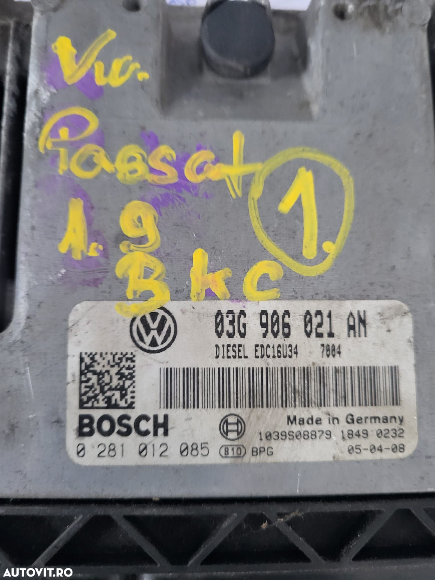 Calculator motor, cod 03G906021AN, 028101208, VW Passat Variant (3C5), 1.9 TDI, BKC - 1