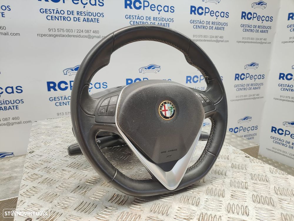 Volante Completo Flat Bottom Pele Costura Branca Alfa Romeo Giulietta - 3
