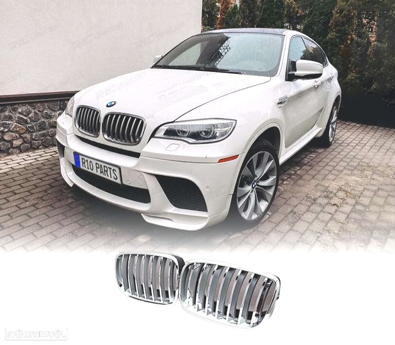 GRELHAS FRONTAIS BMW X5 E70 07-10 X6 E71 E72 08-14 PRETO CROMADA - 1