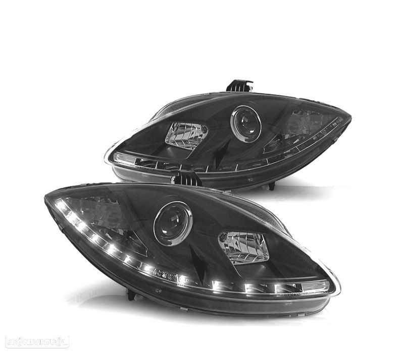 FARÓIS SEAT LEON ALTEA TOLEDO 04-09 LUZ DIURNA LED FUNDO NEGRO - 1