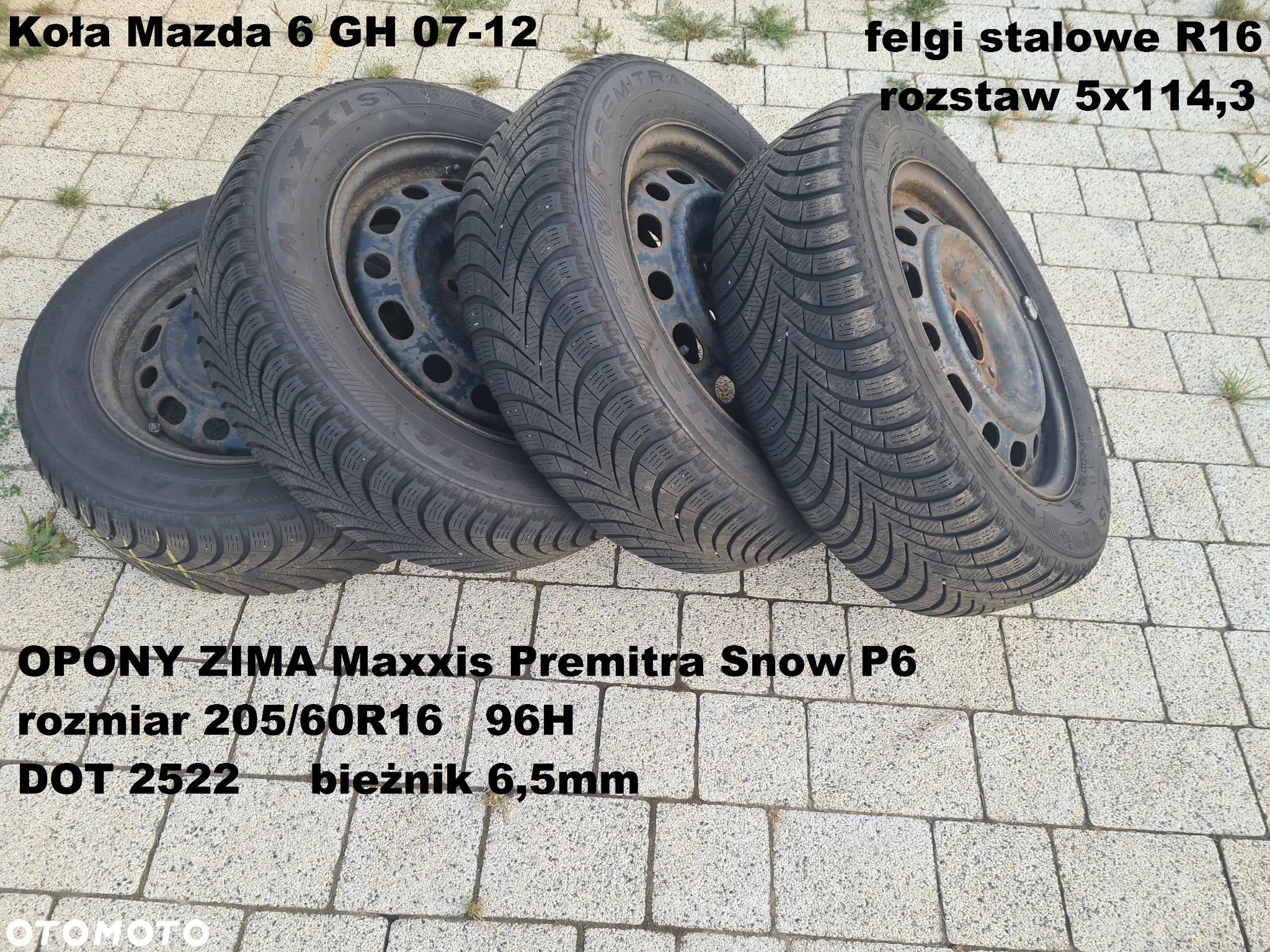 4 felgi stalowe r16" 5x114,3 Mazda 6 GH opony zima 205/60r16 maxxis 2022rok czujniki 6,5mm - 1