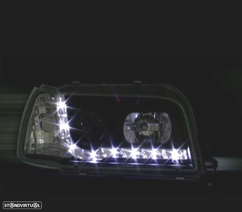FARÓIS FRONTAIS RENAULT CLIO 92-97 LUZ DIURNA LED FUNDO PRETO - 2