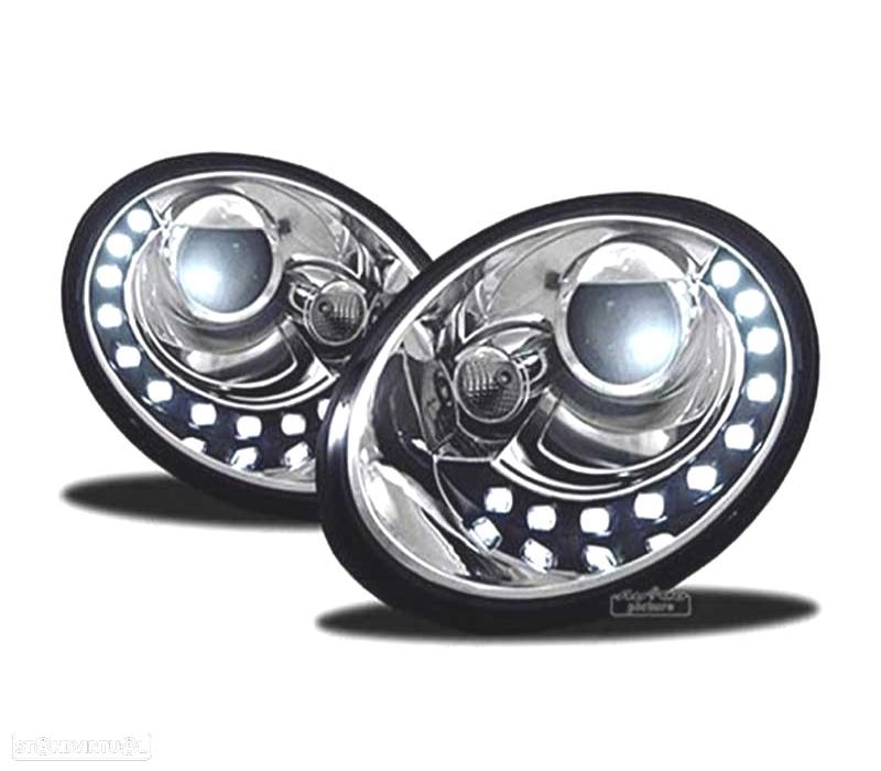 FARÓIS LUZ DIURNA LED PARA VOLKSWAGEN VW BEETLE 05-11 FUNDO CROMADO - 3