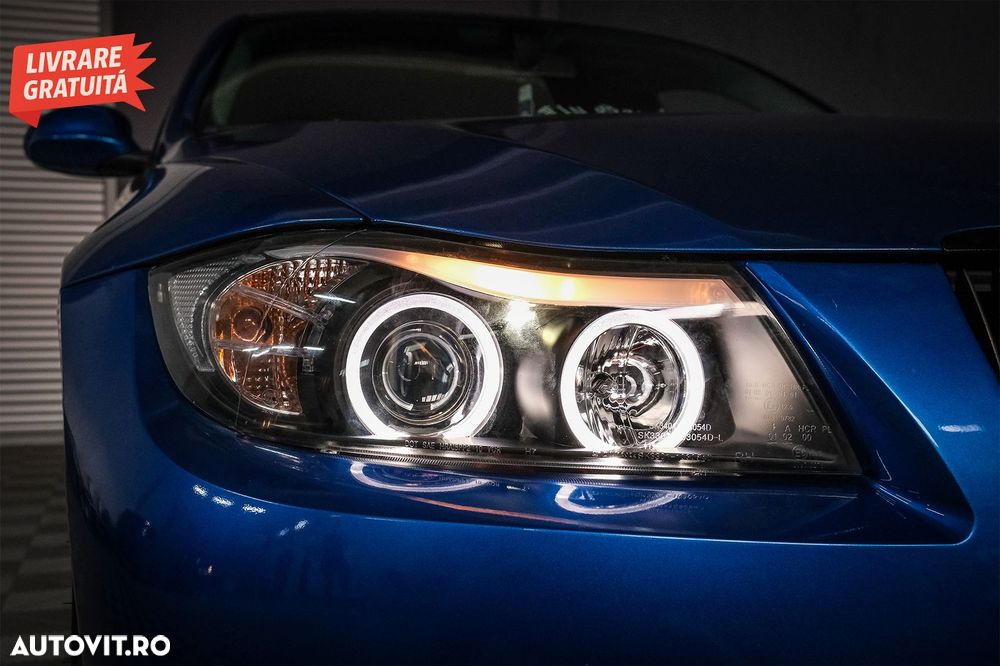 Faruri BMW Seria 3 E90 Sedan E91 Touring (03.2005-08.2008) Angel Eyes Negru- livrare gratuita - 9
