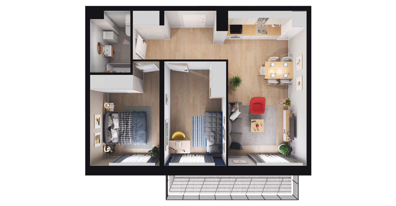 3-pokojowe mieszkanie 52m2 + balkon - Pełny obrazek: 2/10