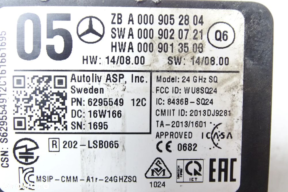 MERCEDES W205 W246 W117 W218 Radar Sensor Distronic 0009052804 - 5