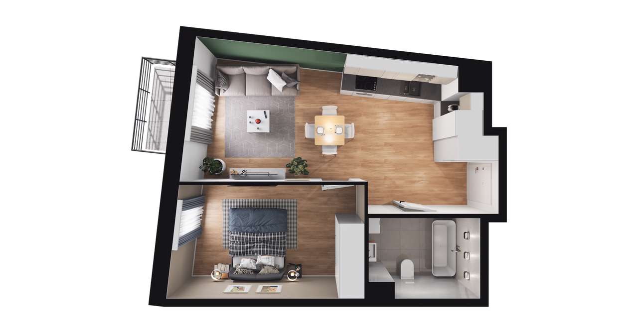 2-pokojowe mieszkanie 41m2 + balkon - Pełny obrazek: 3/14