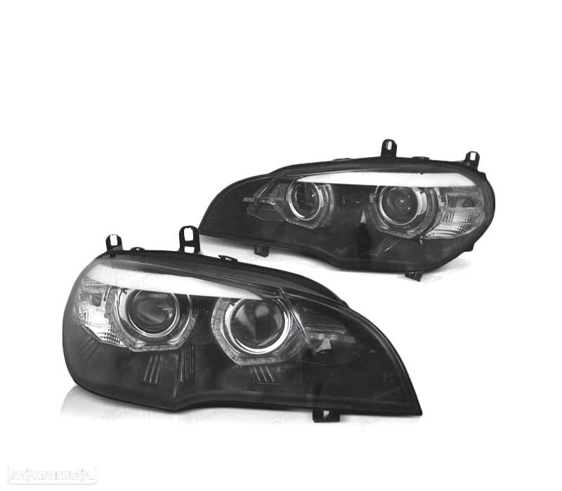FARÓIS XENON BMW X5 E70 07-10 ANGEL EYES 3D AFS PRETO - 1