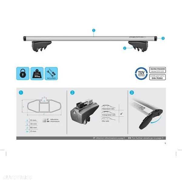 Bare transversale aero cu prindere pe sine Menabo Lince Silver - 8