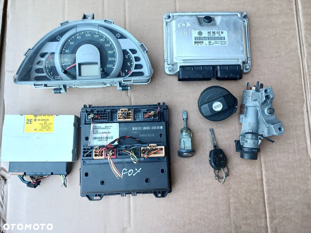 Zestaw Startowy Volkswagen FOX 1,4TDI sterownik silnika 045906019BN stacyjka kluczyk moduł komfortu 5wk48216 5Z0959433M wkładka zamka korek paliwa licznik kompletny zestaw
