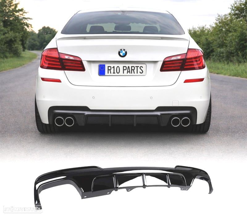 DIFUSOR TRASEIRO BMW F10 F11 10- DUPLA SAIDA LOOK M PERFORMANCE PRETO BRILHANTE - 1