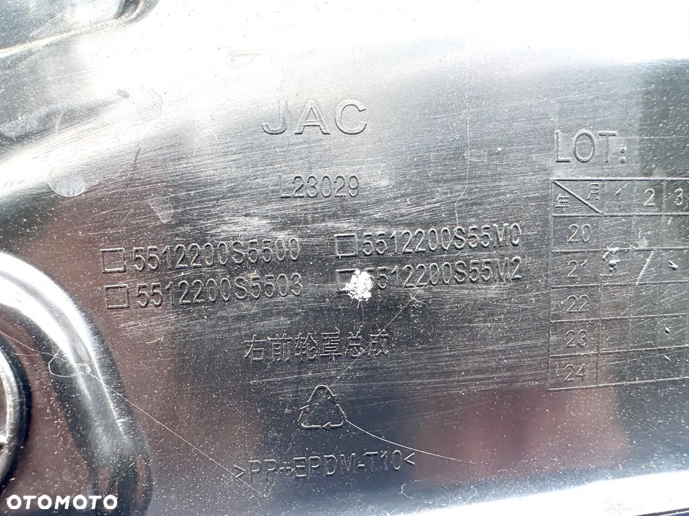 JAC T8 PICK-UP L23029 2018 - NADKOLE OSŁONA BŁOTNIK PRZÓD PRAWE ORYGINAŁ OE - 6