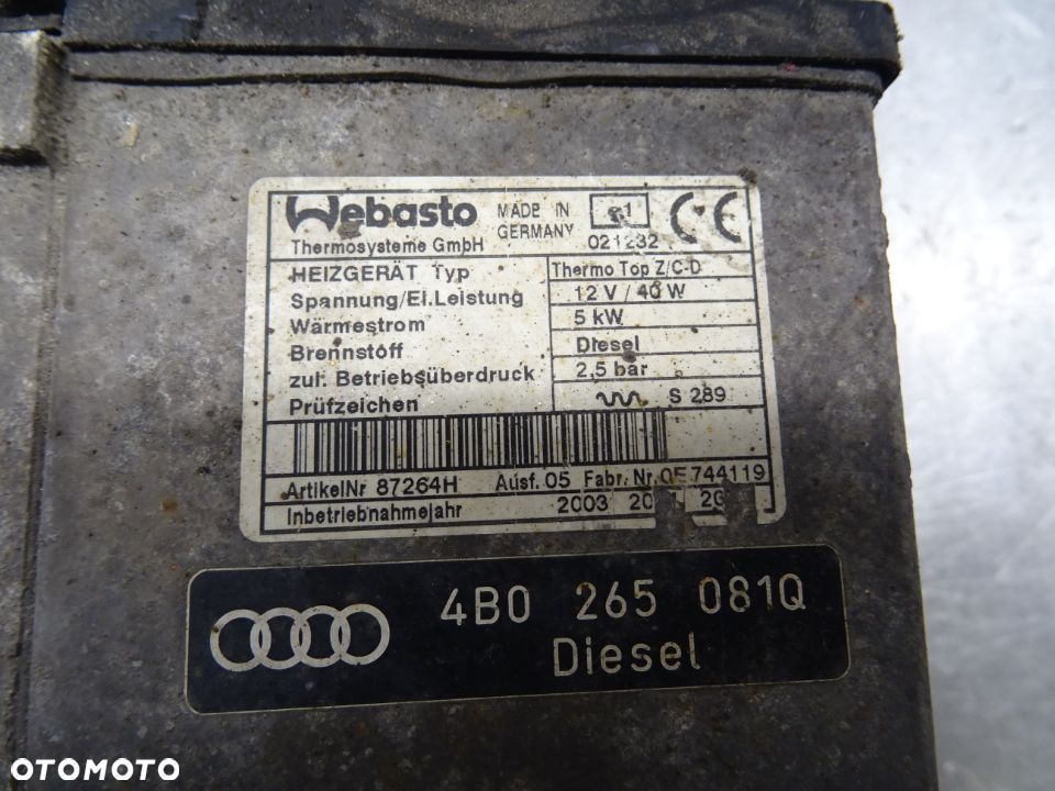 AUDI A6 C5 KOMBI 00-04 2.5TDI WEBASTO OGRZEWANIE POSTOJOWE 4B0265081Q - 2