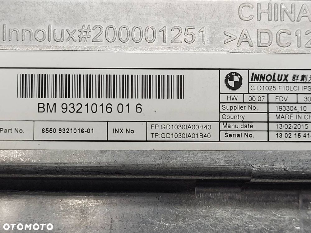 WYŚWIETLACZ RADIA MONITOR 9321016 BMW F10 F11 2015 EUROPA - 7