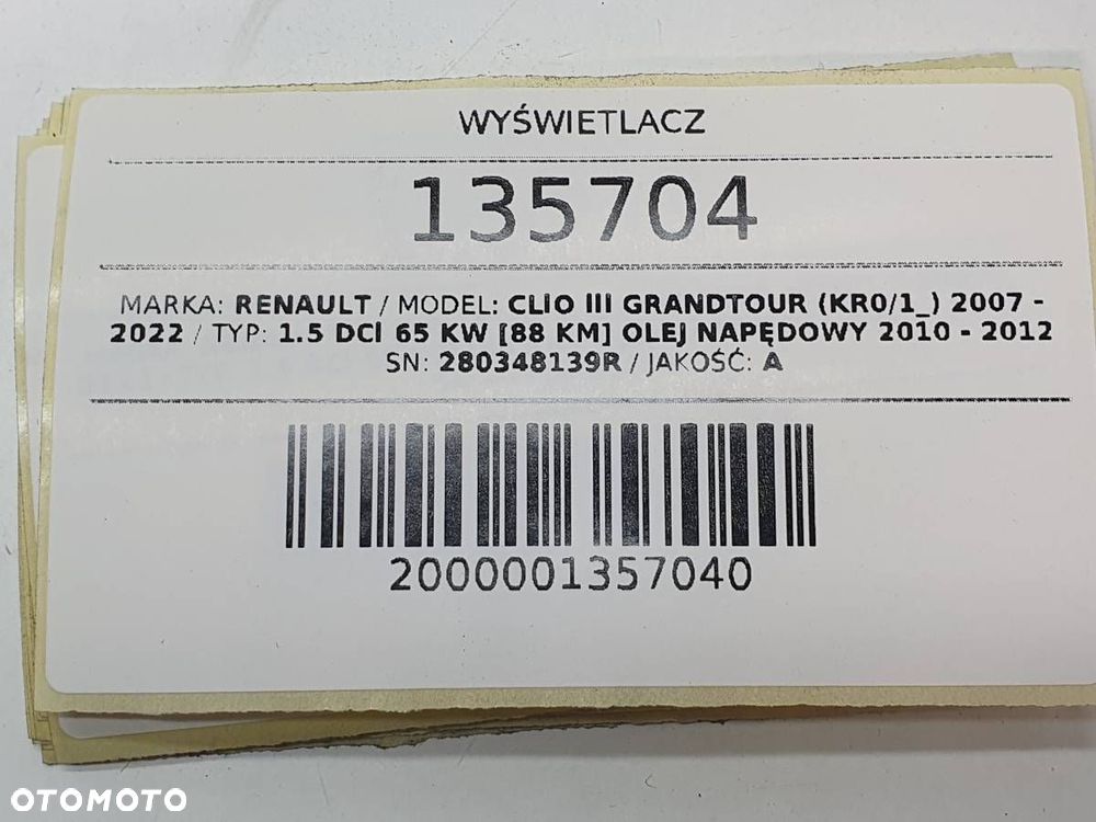 WYŚWIETLACZ EKRAN MONITOR RADIA RENAULT CLIO III 280348139R - 5