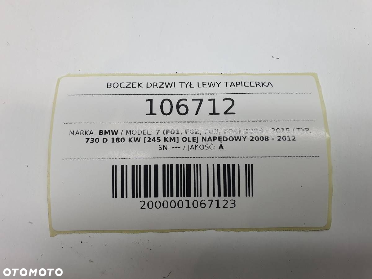 BOCZEK TAPICERKA DRZWI LEWY TYŁ BMW F01 CZARNY - 8