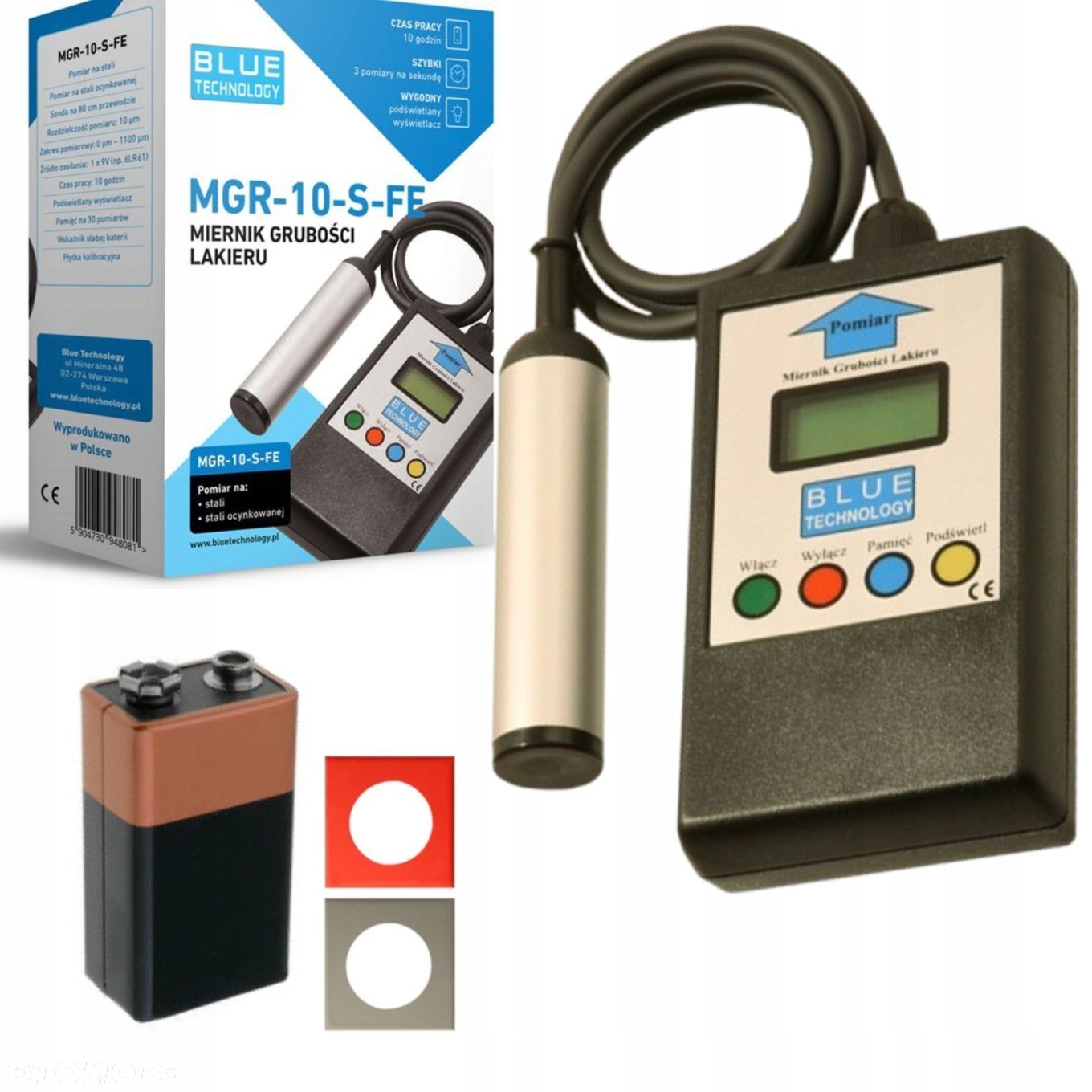 BLU MIERNIK SONDA PŁASKA NA PRZEWODZIE TESTER GRUBOŚCI LAKIERU MGR-10-S-FE - 1