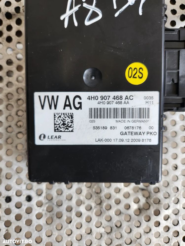 Modul Can Gateway Audi A6 4G C7 A7 A8 4H D4 An 2010-2011-2012-2013-2014-2015-2016-2017 Cod 4H0907468AC Dezmembrez Audi A8 3.0 Tdi Motor CLA Cutie NNY An 2010-2011-2012-2013-2014-2015-2016-2017 - Dezmembrari Arad - 3