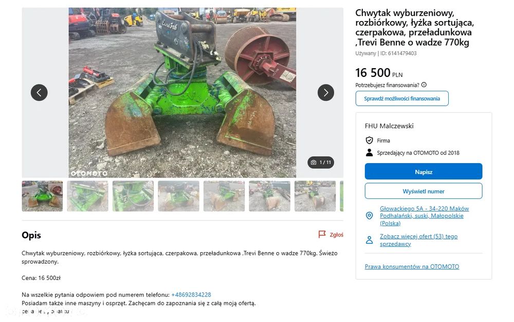 Arden S1201 na 2 siłownikach, chwytak hydrauliczny obrotowy sortujący wyburzeniowy kleszcze, waga 1220kg. - 7