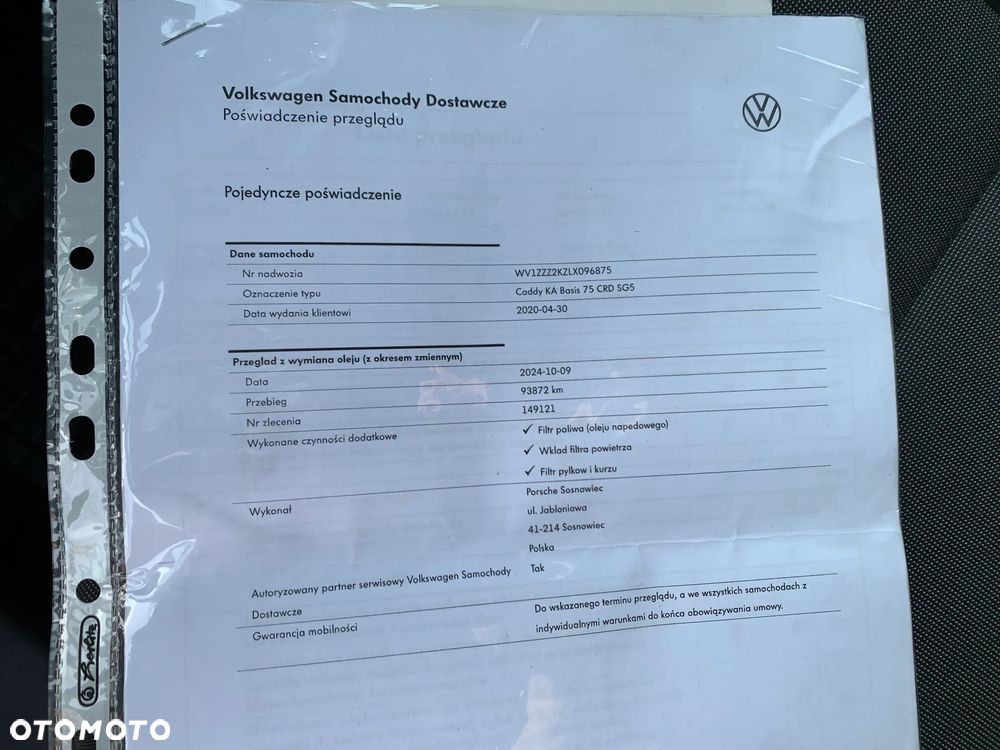 Volkswagen CADDY L1 DFSD MOCNY 2.0TDI 102KM Euro6 Homologacja Cięż. VAT-1 SALON POLSKA SERWISOWANY W ASO VW JEDEN WŁAŚCICIEL JAK NOWY - 30