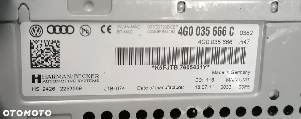 AUDI A6 C7 12r NAWIGACJA CZYTNIK RADIO MMI 4G0035666C - 2