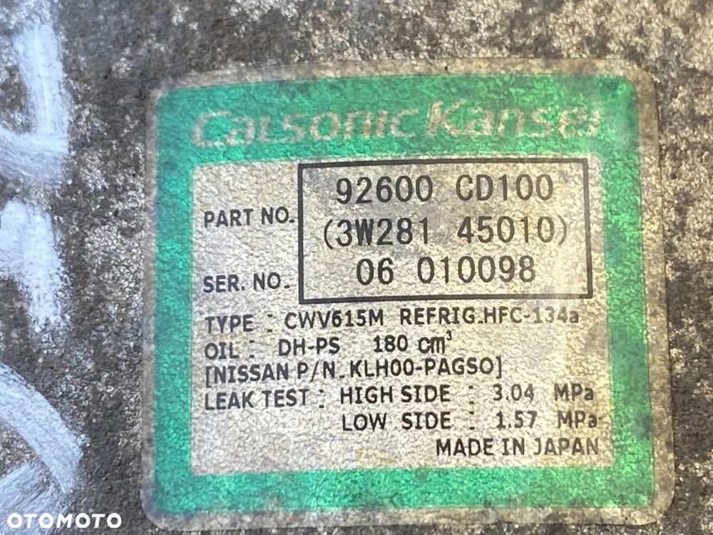 SPRĘŻARKA KOMPRESOR KLIMATYZACJI NISSAN 350Z Z33 3.5 V6 92600CD100 - 12