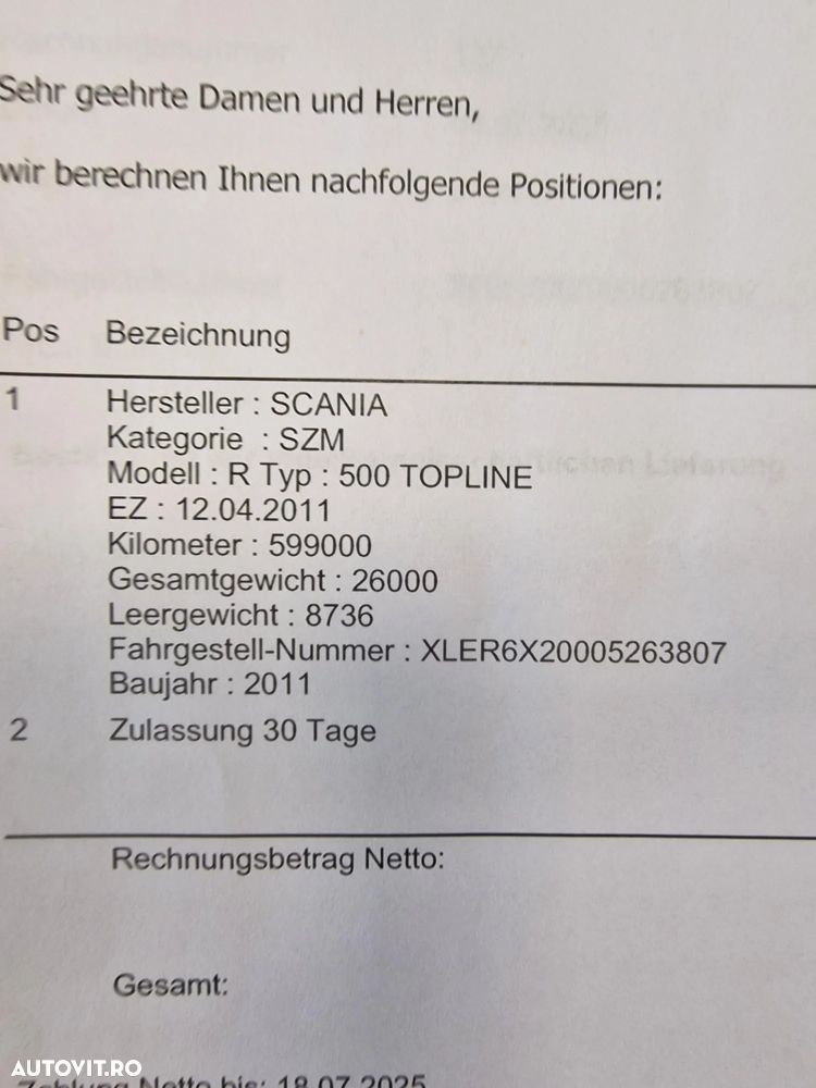 Scania V8 cu 500CP, 2011, 599.690km, 6x2 cu axa liftabila si viratoare, Cutie viteze automata, Anvelope 315/80R22,5 90% bune, Kit basculare, rezervor 600l, goarne, proiectoare, Carte identitate, rulat in Germania, PROMOTIE 28.900 EUR+Tva - 15