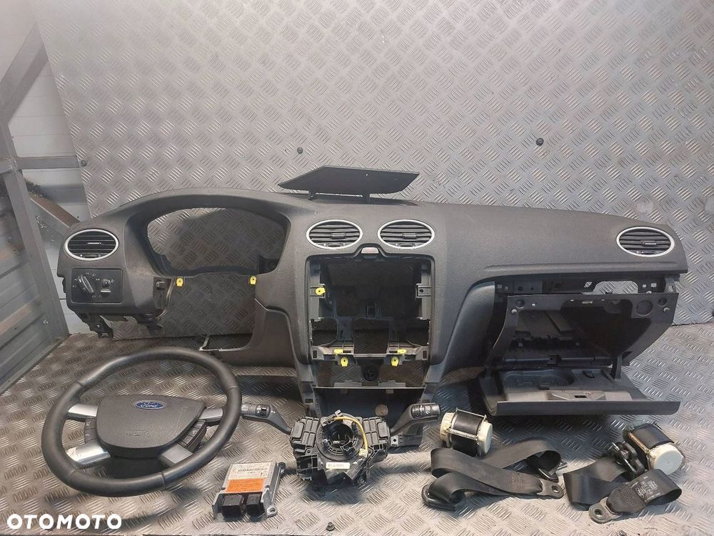 ZESTAW AIRBAG POSTRZAŁOWY FORD FOCUS MK2 KOKPIT KIEROWNICA PASY MANETKA - 1
