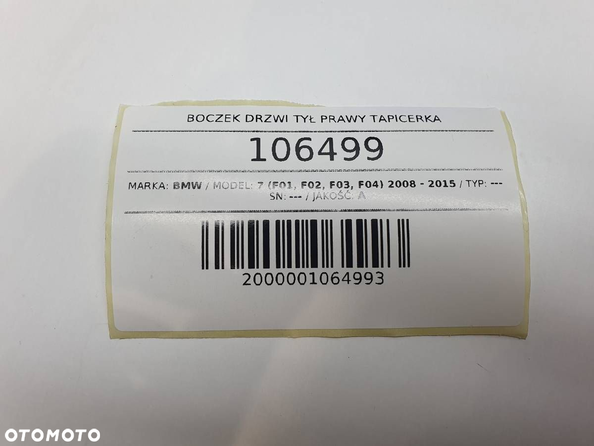 BOCZEK DRZWI PRAWY TYŁ BMW F01 TAPICERKA CZARNY - 7